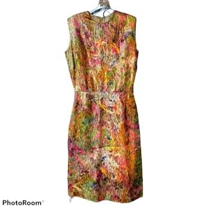 VINTAGE Mancini Colorful Rainbow Watercolor Cocktail Sleeveless Party Dress 12